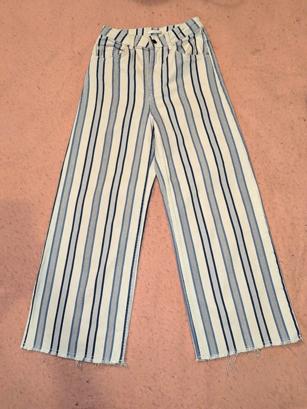 H&M Striped Wide Leg Jeans in White & Blue